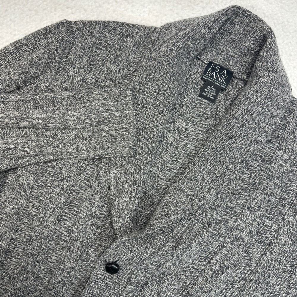 Jos. A. Bank Mens Gray Wool Blend Shawl Collar Cardigan Leather Elbow Patches L